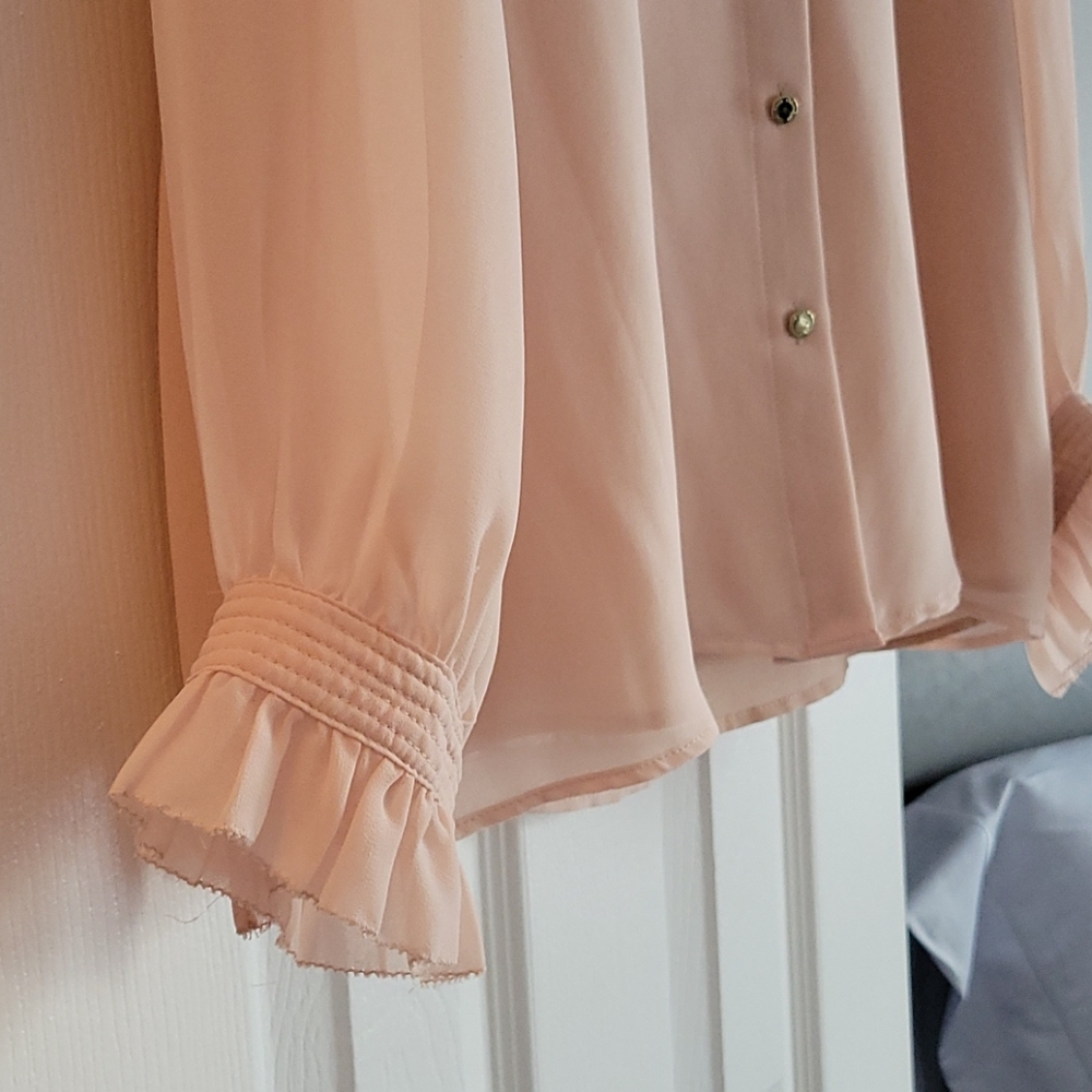 Blush Button Down Blouse With Ruffled Sleeves - image 2